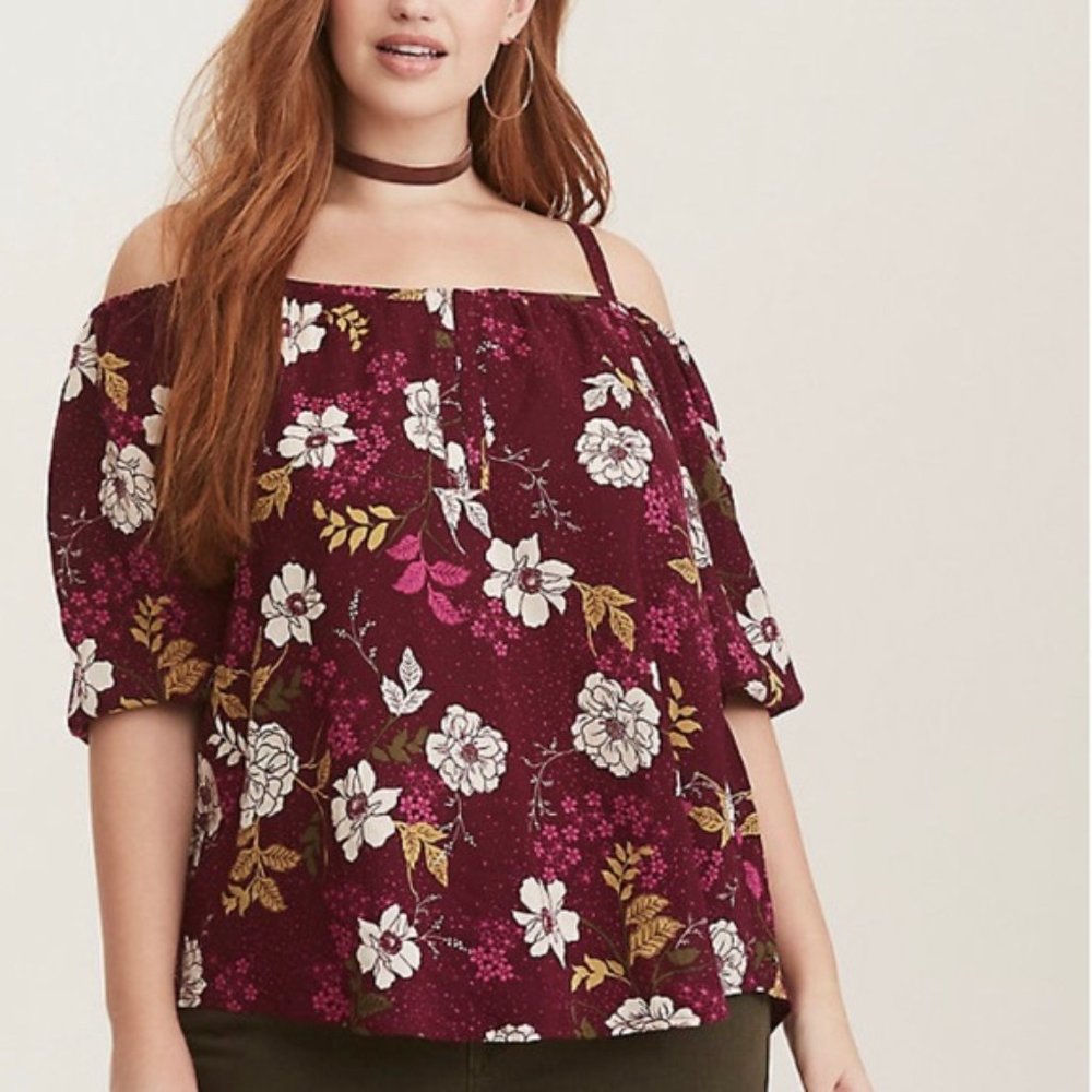 3/$30 Torrid Cold Shoulder Floral Blouse